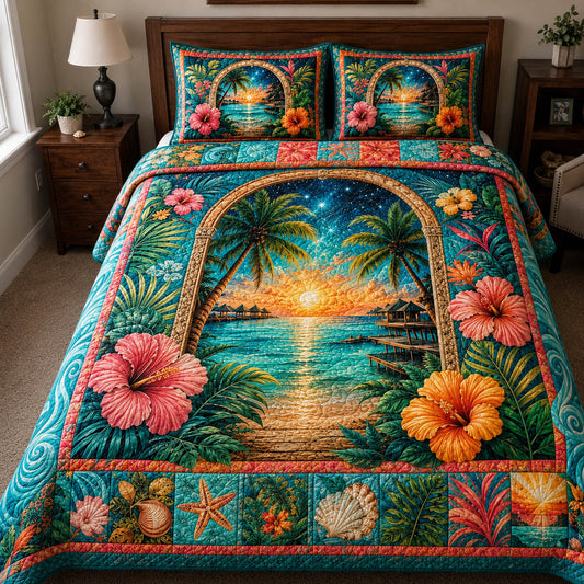 Tropical Sunset 3-Piece Quilted Bedding Set GFTOLAN251