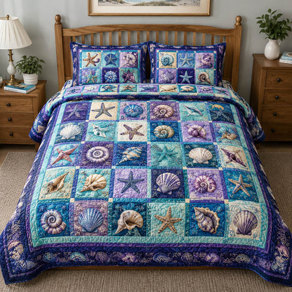 Coastal Seashell 3-Piece Quilted Bedding Set GFTOLAN255