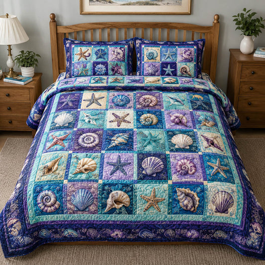 Coastal Seashell 3-Piece Quilted Bedding Set GFTOLAN255