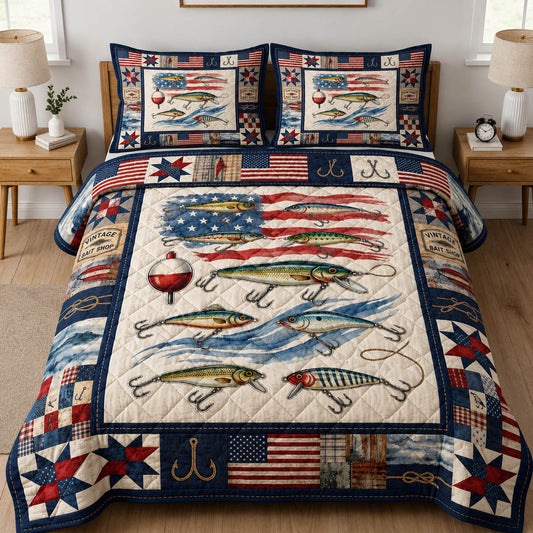 Patriotic Fishing 3-Piece Quilted Bedding Set GFTOLAN276