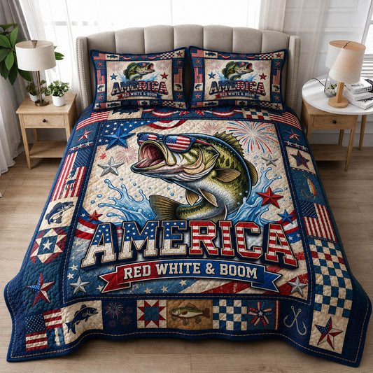 Patriotic Fishing 3-Piece Quilted Bedding Set GFTOLAN278