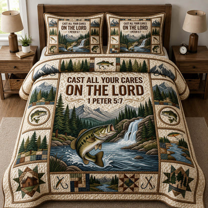 Cast All Your Cares On tThe Lord 3-Piece Quilted Bedding Set GFTOLAN327