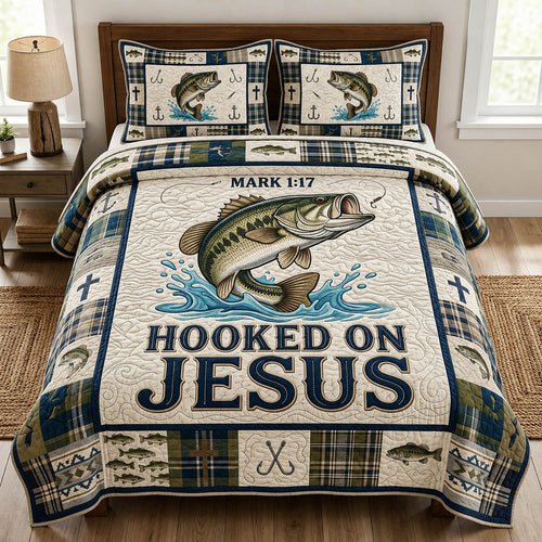 Hooked On Jesus 3-Piece Quilted Bedding Set GFTOLAN328