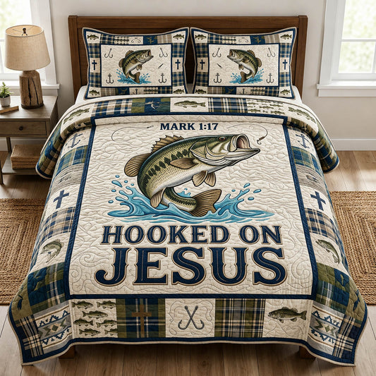 Hooked On Jesus 3-Piece Quilted Bedding Set GFTOLAN328