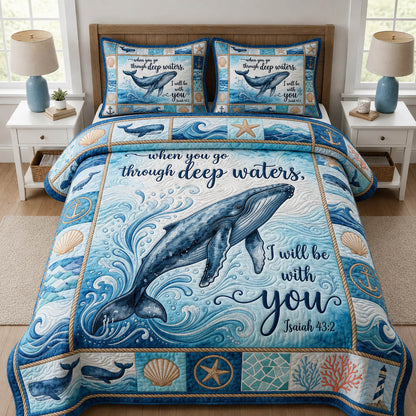 Whale Deep Waters 3-Piece Quilted Bedding Set GFTOLAN333
