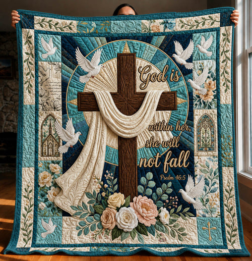 God Is Within Her Quilted Blanket GFTOLAN340