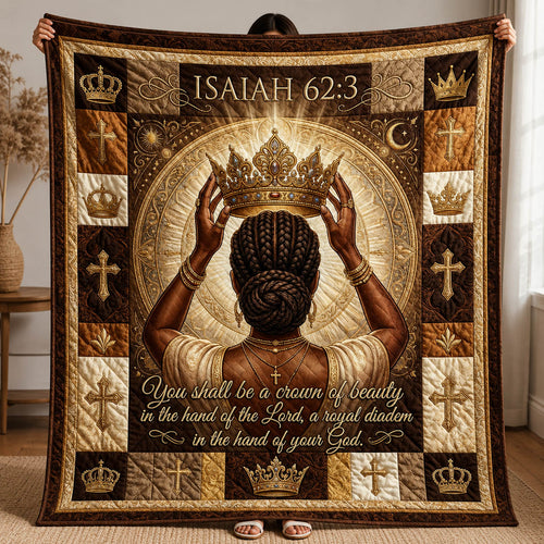 Regal Crown Afro Woman Quilted Blanket GFTOLAN349