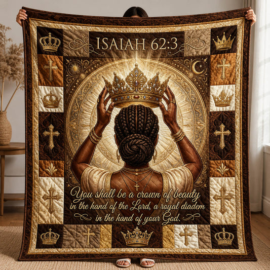 Regal Crown Afro Woman Quilted Blanket GFTOLAN349