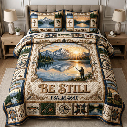 Fishing Be Still 3-Piece Quilted Bedding Set GFTOLAN398