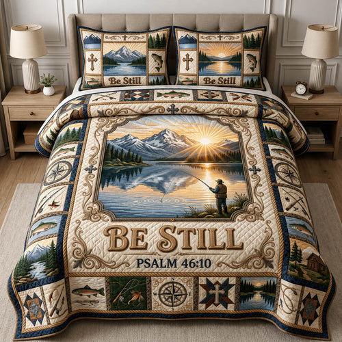 Fishing Be Still 3-Piece Quilted Bedding Set GFTOLAN398