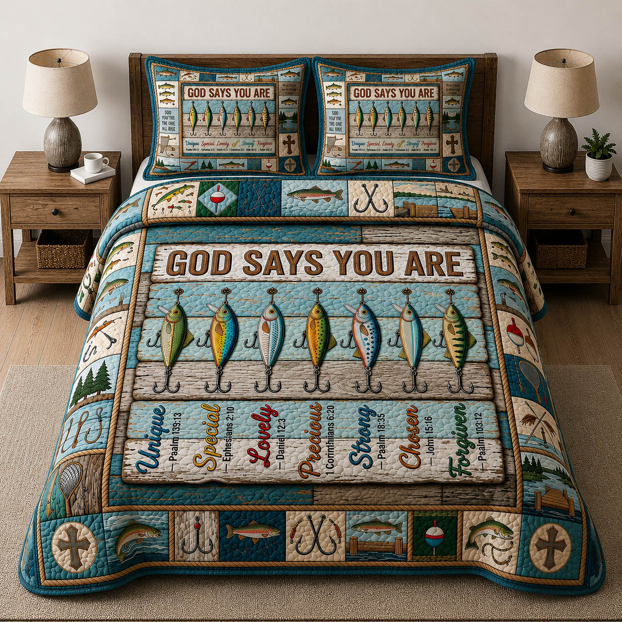 Fishing God Says You Are 3-Piece Quilted Bedding Set GFTOLAN399