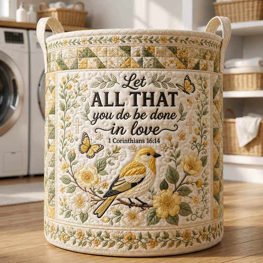 Faith Yellow Songbird Quilted Laundry Basket GFTOLAN420