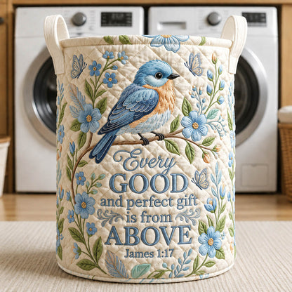 Blue Bird Bible Verse Quilted Laundry Basket GFTOLAN425