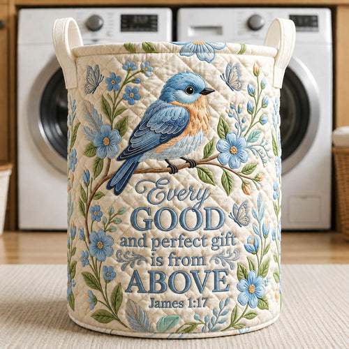 Blue Bird Bible Verse Quilted Laundry Basket GFTOLAN425