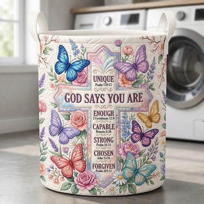 Cross Butterfly God Says You Are Quilted Laundry Basket GFTOLAN427