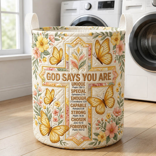 God Says You Are Cross Quilted Laundry Basket GFTOLAN433