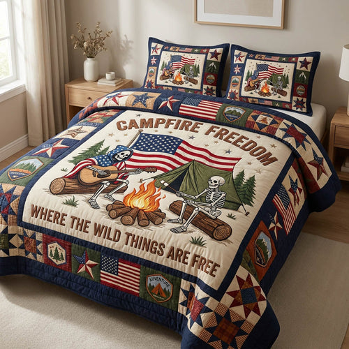 Patriotic Campfire 3-Piece Quilted Bedding Set GFTOLAN482