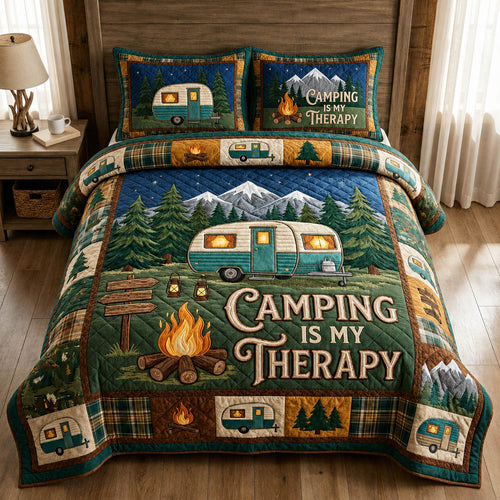 Camping Therapy 3-Piece Quilted Bedding Set GFTOLAN486