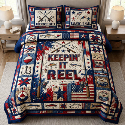 Fishing Keeping It Reel 3-Piece Quilted Bedding Set GFTOLAN490