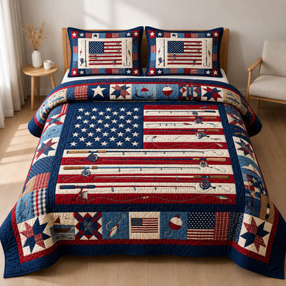America Fishing Rode 3-Piece Quilted Bedding Set GFTOLAN492