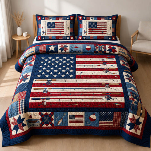 America Fishing Rode 3-Piece Quilted Bedding Set GFTOLAN492