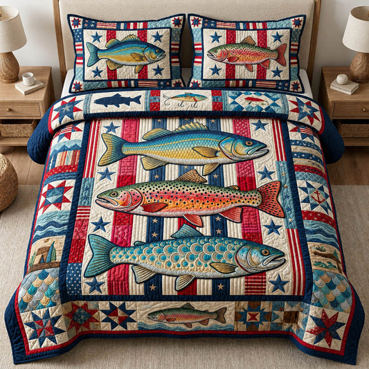 Preppy Fishing 3-Piece Quilted Bedding Set GFTOLAN494