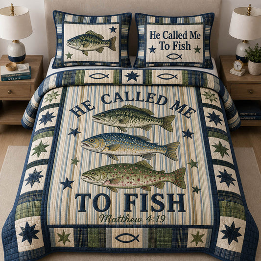 Preppy Christian Fishing 3-Piece Quilted Bedding Set GFTOLAN495