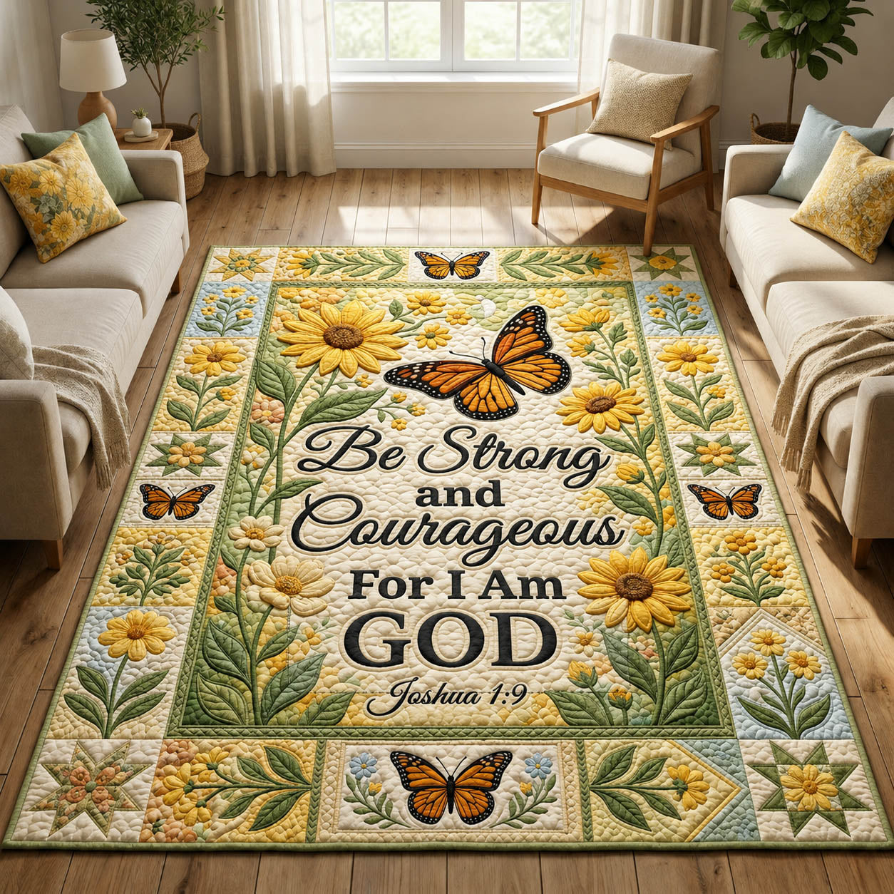 Faithful Floral Bible Verse Area Rug GFTOLAN501
