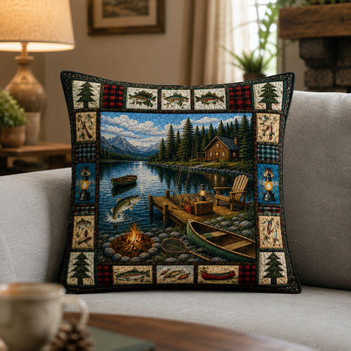 Lake Cabin Camping Quilted Pillow Case GFTOLAN546