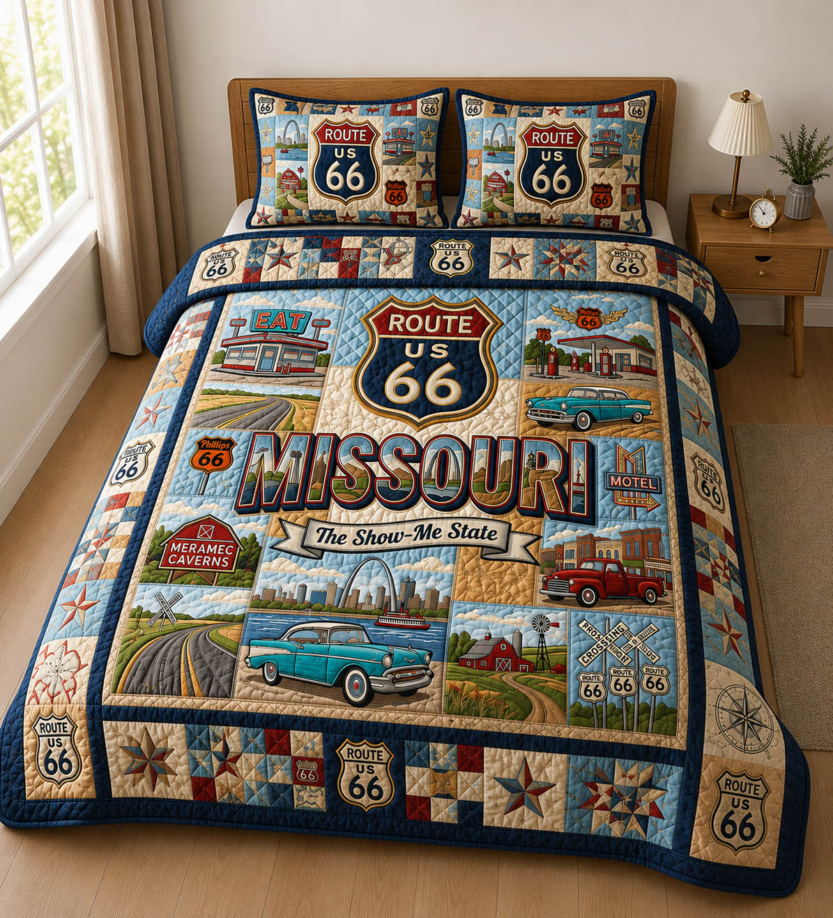 Missouri Route 66 3-Piece Quilted Bedding Set GFTOLAN553