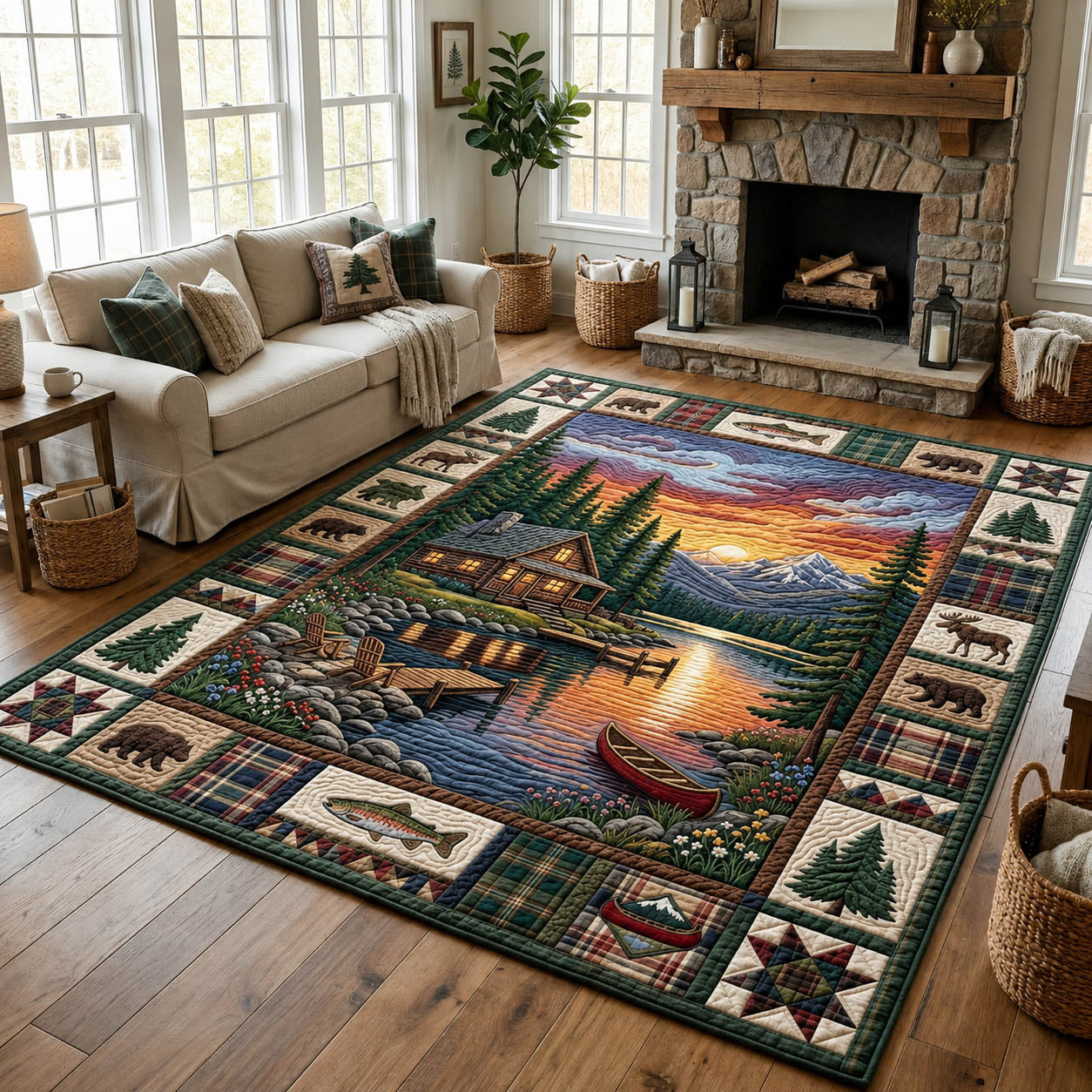 Lakeside Cabin Camping Area Rug GFTOLAN604