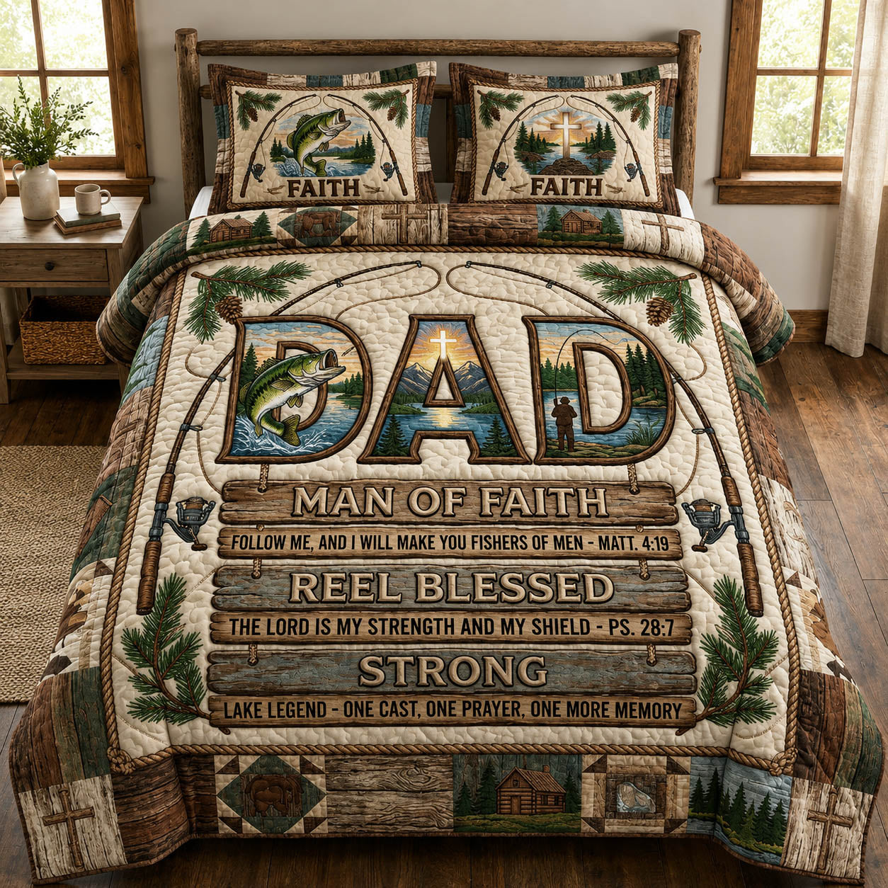 Christian Fishing Dad 3-Piece Quilted Bedding Set GFTOLAN613