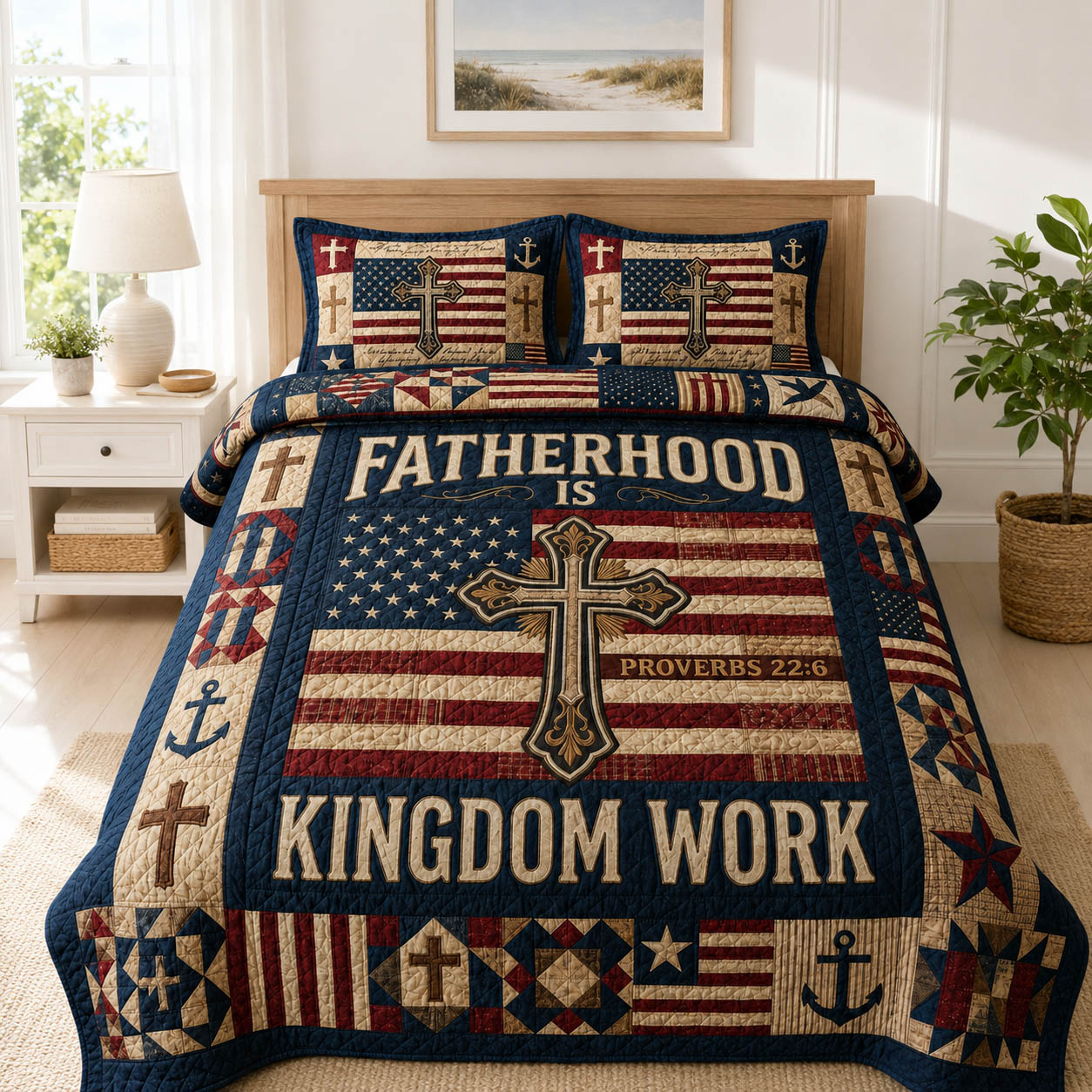 Fatherhood Is Kingdom Work 3-Piece Quilted Bedding Set GFTOLAN620