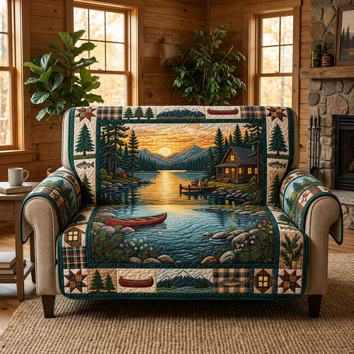 Lakeside Cabin Campfire Quilted Sofa Cover GFTOLAN624