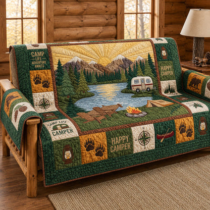 Lakeside Cabin Campfire Quilted Sofa Cover GFTOLAN626
