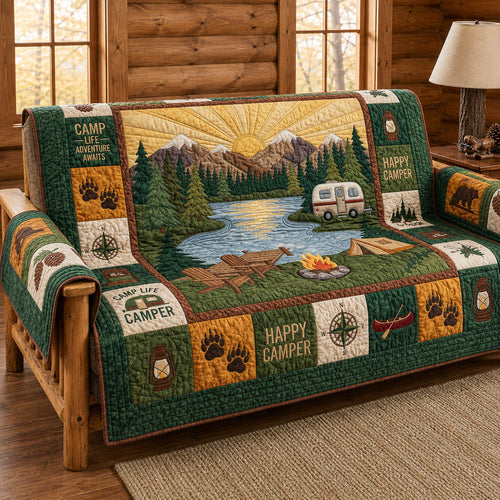 Lakeside Cabin Campfire Quilted Sofa Cover GFTOLAN626