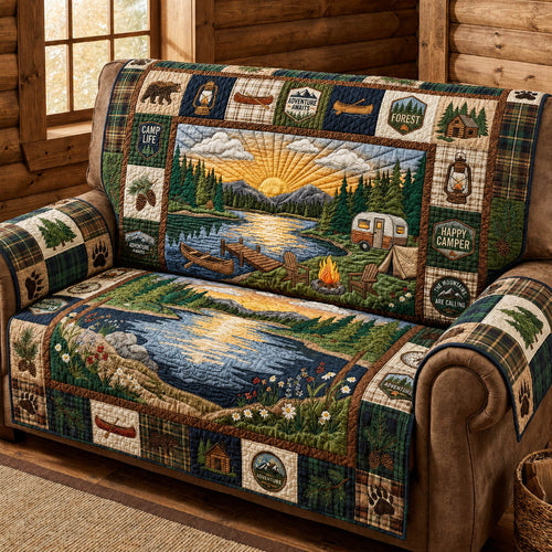 Lakeside Cabin Campfire Quilted Sofa Cover GFTOLAN627