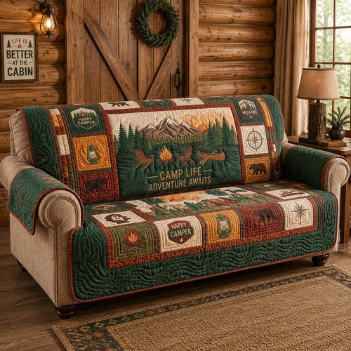 Lakeside Cabin Campfire Quilted Sofa Cover GFTOLAN628
