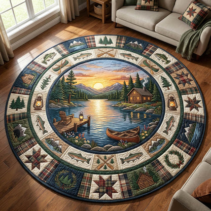 Lakeside Cabin Campfire Quilted Round Mat GFTOLAN632