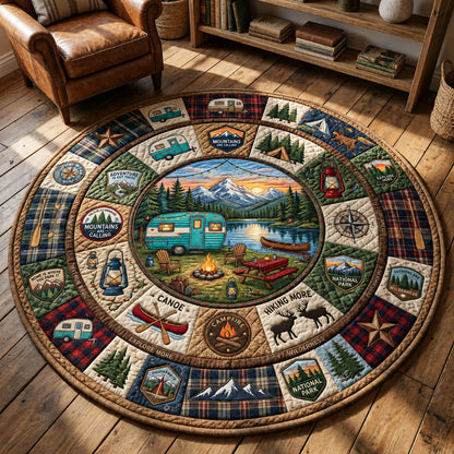 Lakeside Cabin Campfire Quilted Round Mat GFTOLAN634