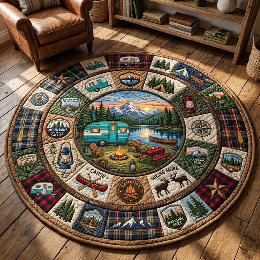 Lakeside Cabin Campfire Quilted Round Mat GFTOLAN634