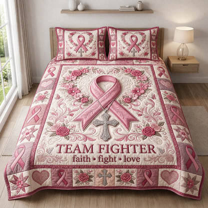 Team Fighter Breast Cancer 3-Piece Quilted Bedding Set GFTOLAN683