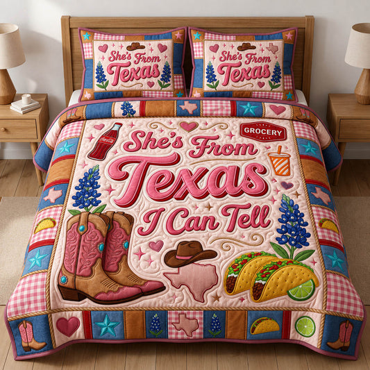 She Is From Texas 3-Piece Quilted Bedding Set GFTOLAN690