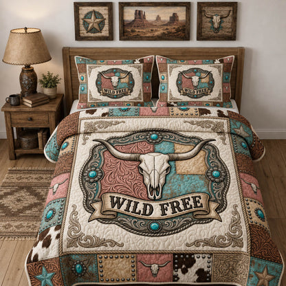 Wild Free Longhorn 3-Piece Quilted Bedding Set GFTOLAN693