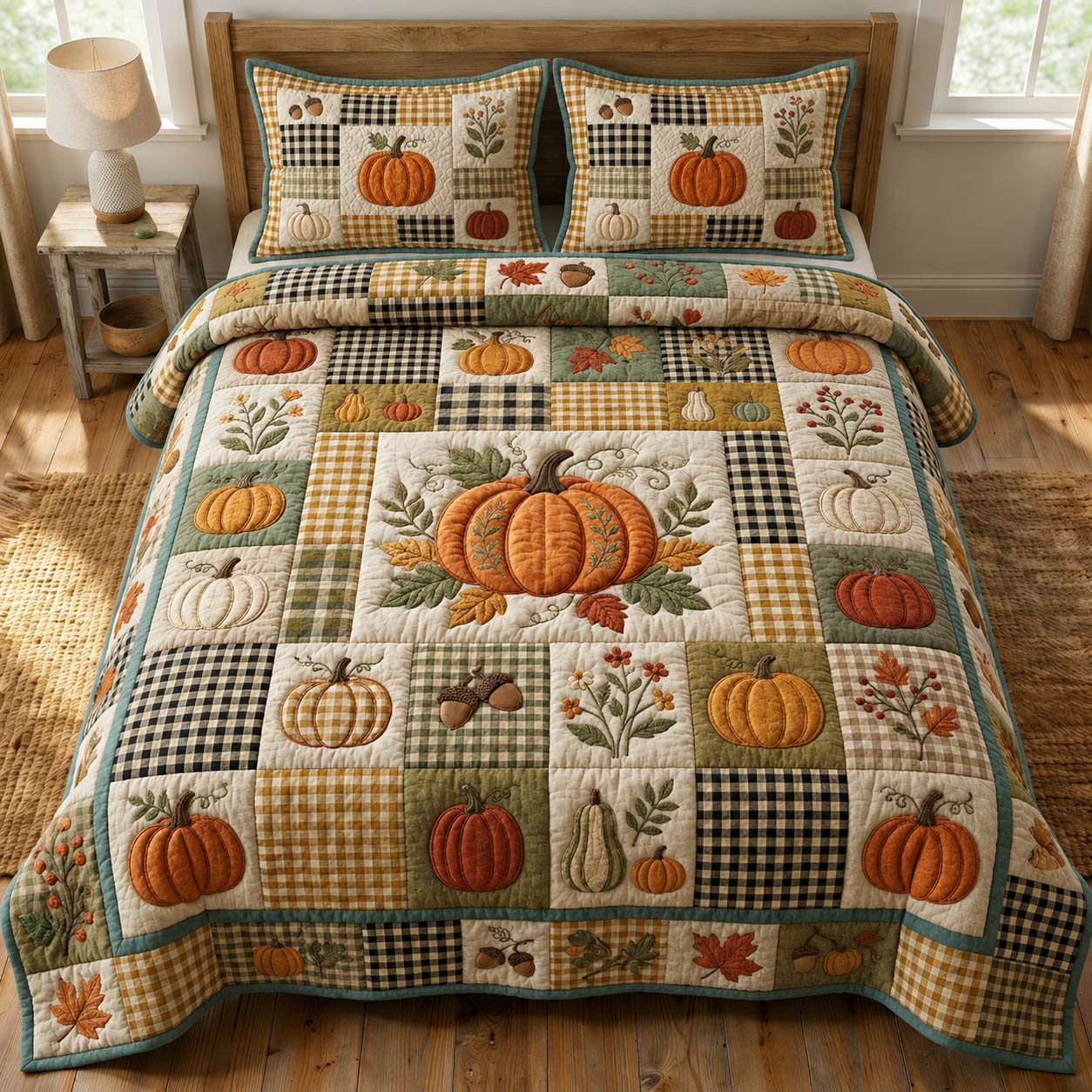 Pumpkin Patchwork 3-Piece Quilted Bedding Set GFTOLAN745