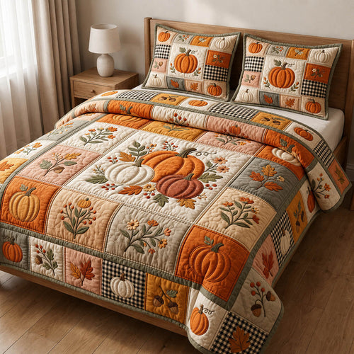 Pumpkin Patchwork 3-Piece Quilted Bedding Set GFTOLAN746