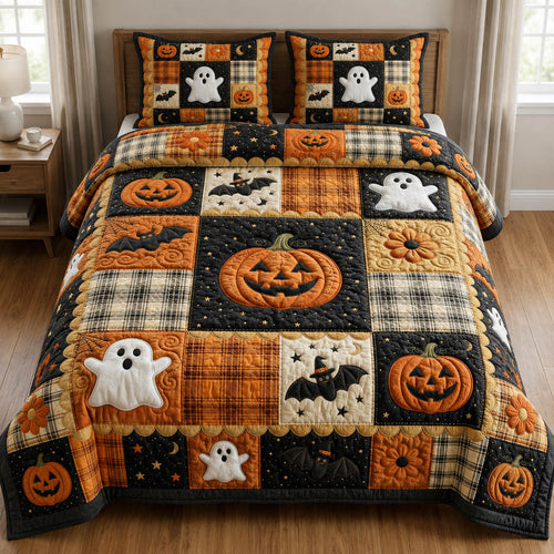Halloween Pumpkin 3-Piece Quilted Bedding Set GFTOLAN749
