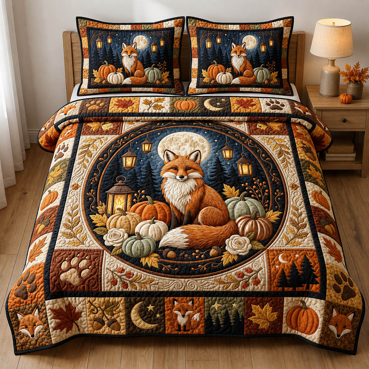 Autumn Fox 3-Piece Quilted Bedding Set GFTOLAN750