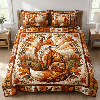 Cottage Autumn Fox 3-Piece Quilted Bedding Set GFTOLAN752