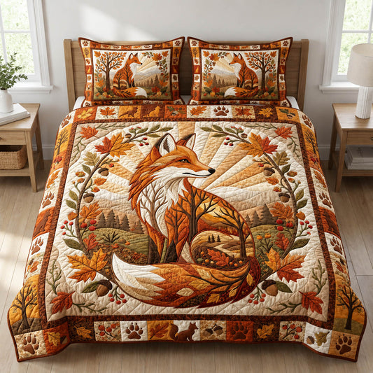 Cottage Autumn Fox 3-Piece Quilted Bedding Set GFTOLAN752